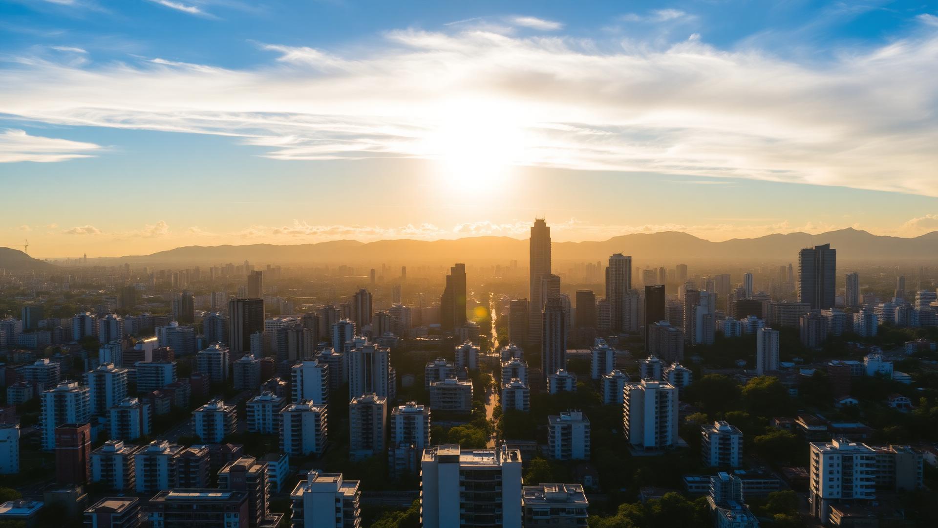 Edifício condominial moderno ao entardecer